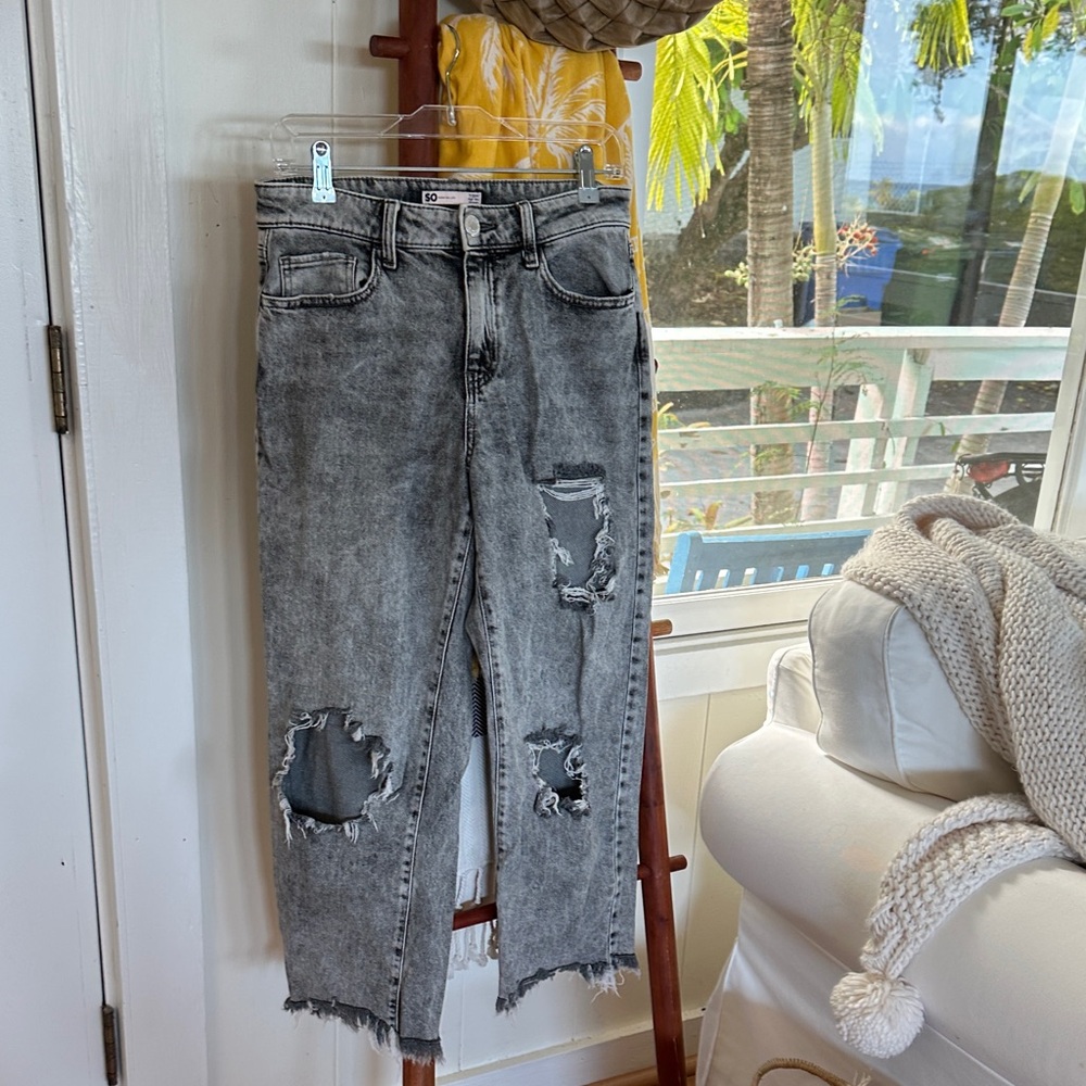 Classic Gray Distressed Straight Leg Jeans
